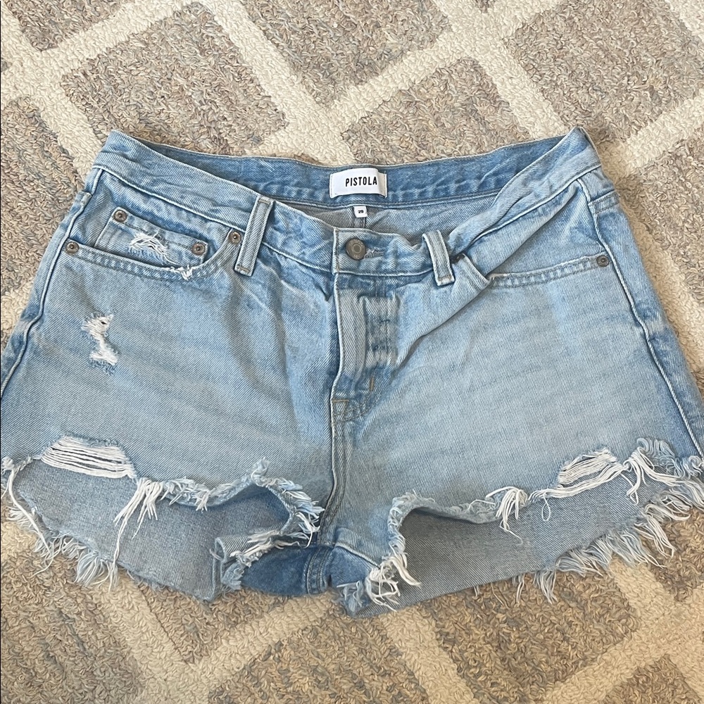 Pistola Sky Blue Frayed Jean Shorts